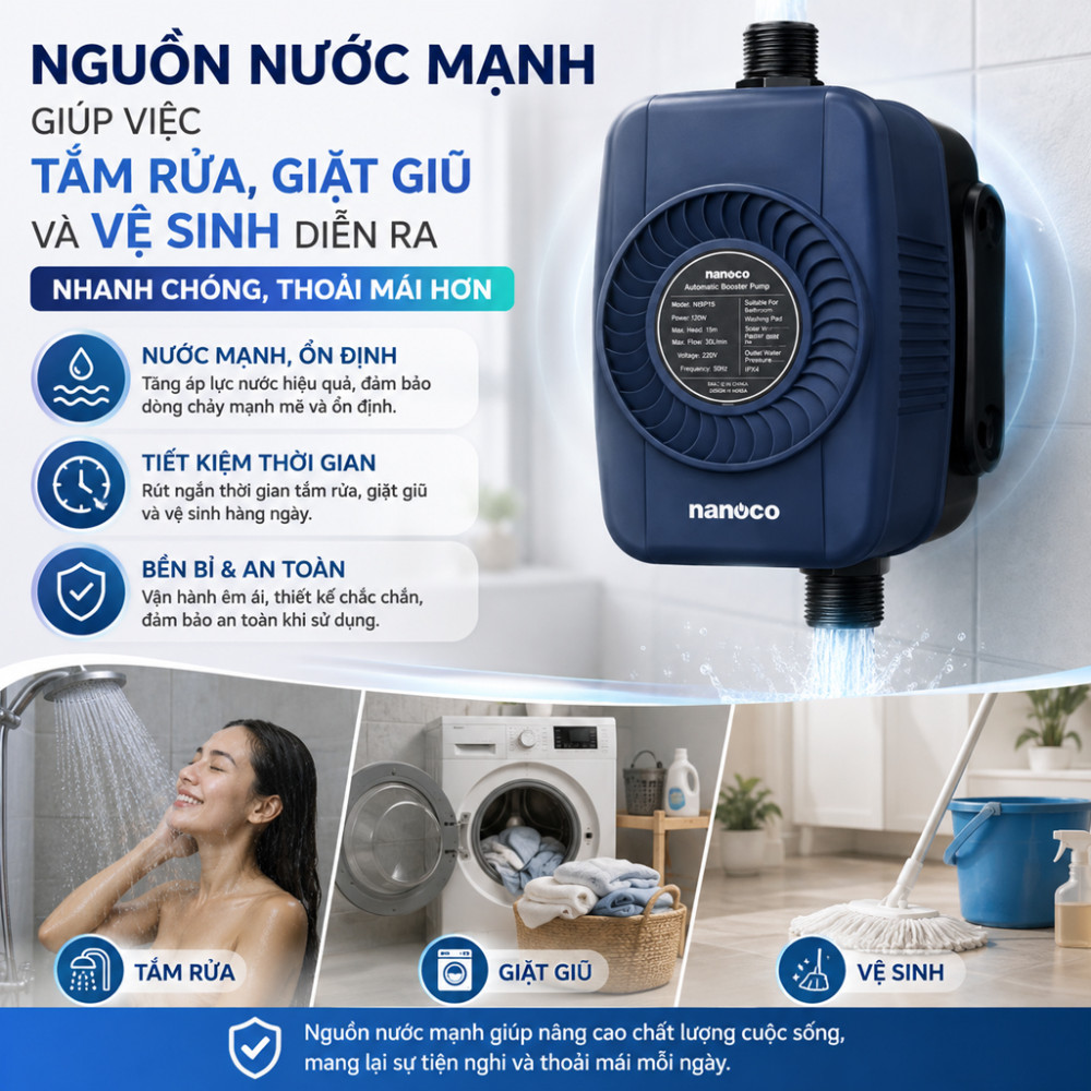 Máy bơm nước tăng áp Nanoco NMBP80 - Hàng chính hãng