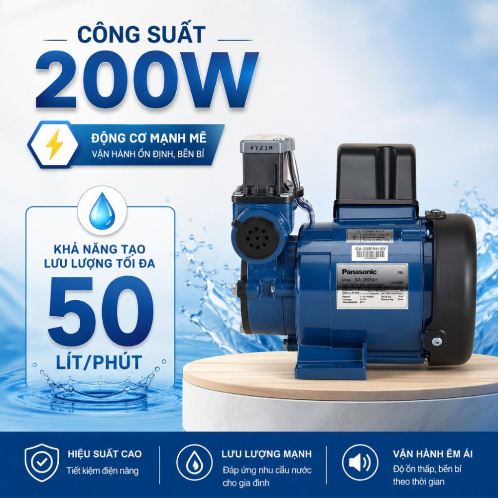 Máy bơm tăng áp nước nóng Panasonic GA-200FAH - Hàng chính hãng