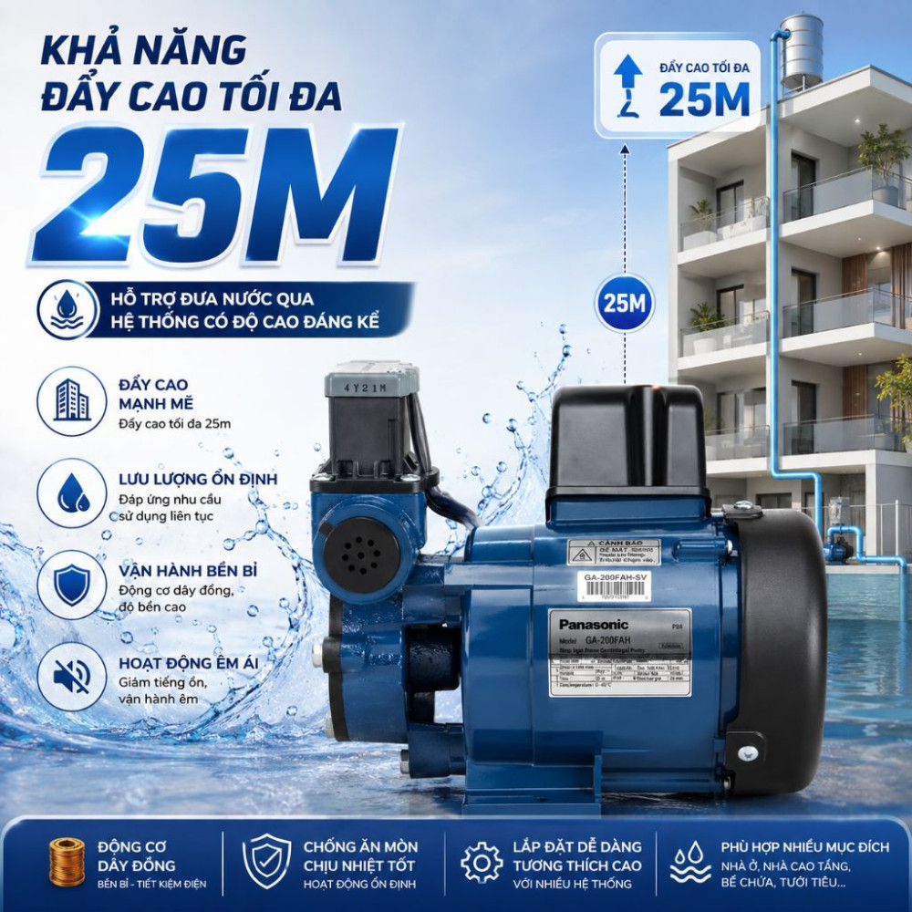 Máy bơm tăng áp nước nóng Panasonic GA-200FAH - Hàng chính hãng