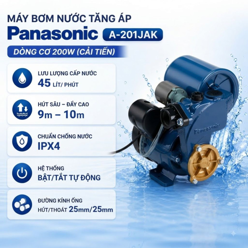 Máy bơm nước tăng áp Panasonic A-201JAK - Hàng chính hãng