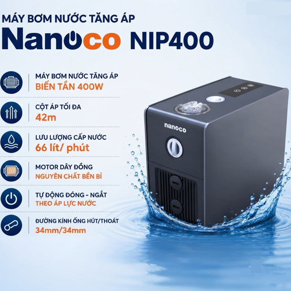 Bơm tăng áp biến tần tự động Nanoco NIP400 - Hàng chính hãng