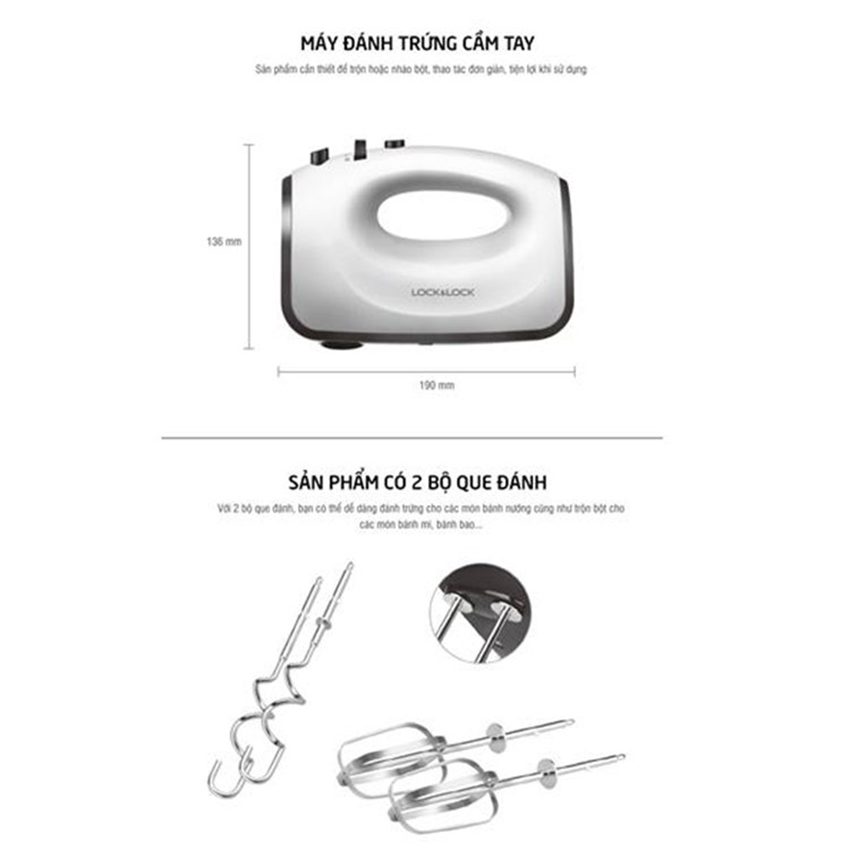 Máy đánh trứng Lock&Lock Hand Mixer EJM501BLK - Hàng chính hãng