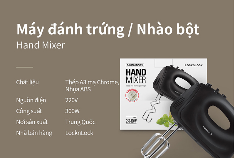 Máy đánh trứng cầm tay Lock&Lock EJM501DGRY - Hàng chính hãng