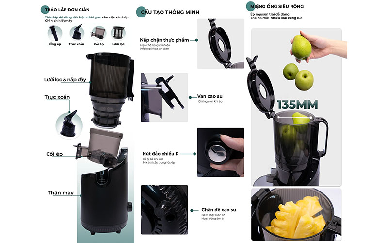 Máy ép chậm miệng rộng Magic Eco AC-144 - Hàng chính hãng