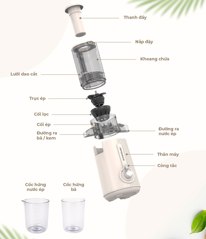 Máy ép chậm Sunhouse SHD5516 - Hàng chính hãng