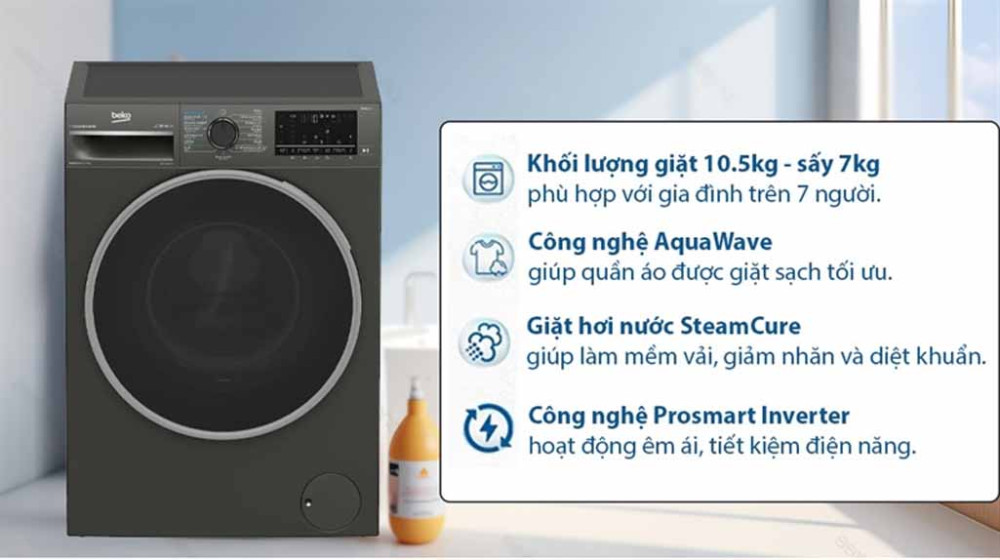 Máy giặt sấy Beko B3DFT5105472M - Hàng chính hãng