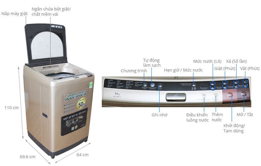 Máy giặt 14kg inverter Hitachi SF-140XTV - Hàng chính hãng