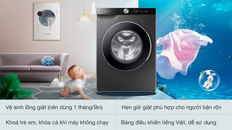 Máy giặt AI Inverter Samsung WW10T634DLX/SV - Hàng chính hãng