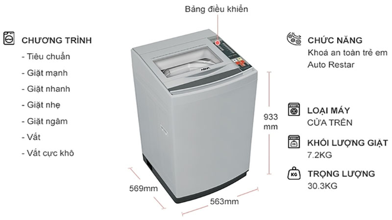 Máy giặt Aqua AQW-S72CT(H2) - Hàng chính hãng