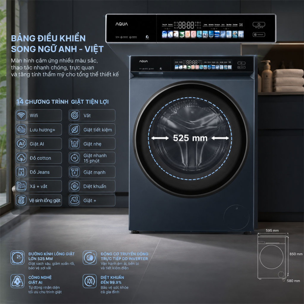 Máy giặt Aqua Inverter 10kg AW10-B4377U1L(GN) - Hàng chính hãng