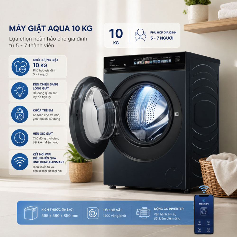 Máy giặt Aqua Inverter 10kg AW10-B4377U1L(GN) - Hàng chính hãng