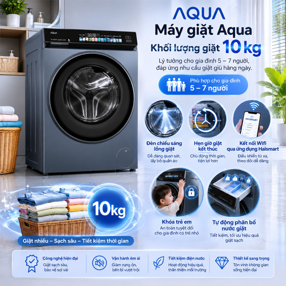 Máy giặt Aqua Inverter 10kg AW10-BD4377U1L(GN) - Hàng chính hãng