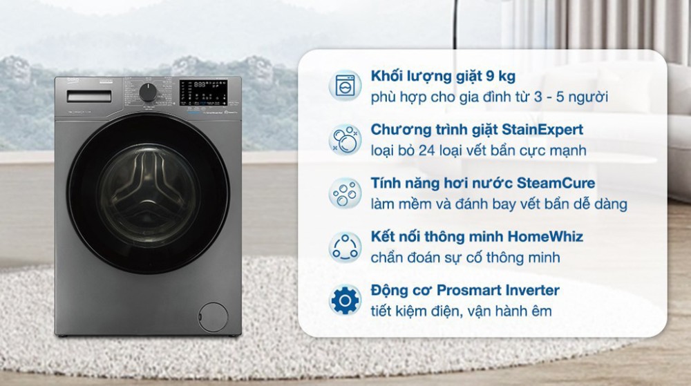 Máy giặt Beko inverter 9 kg WCV9648XSTM - Hàng chính hãng