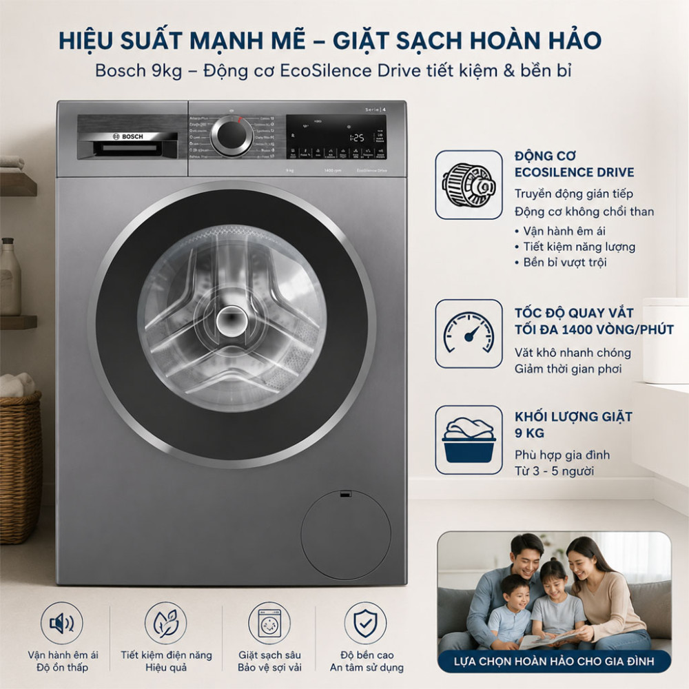 Máy giặt Bosch Inverter 9 kg WGG24401SG - Hàng chính hãng