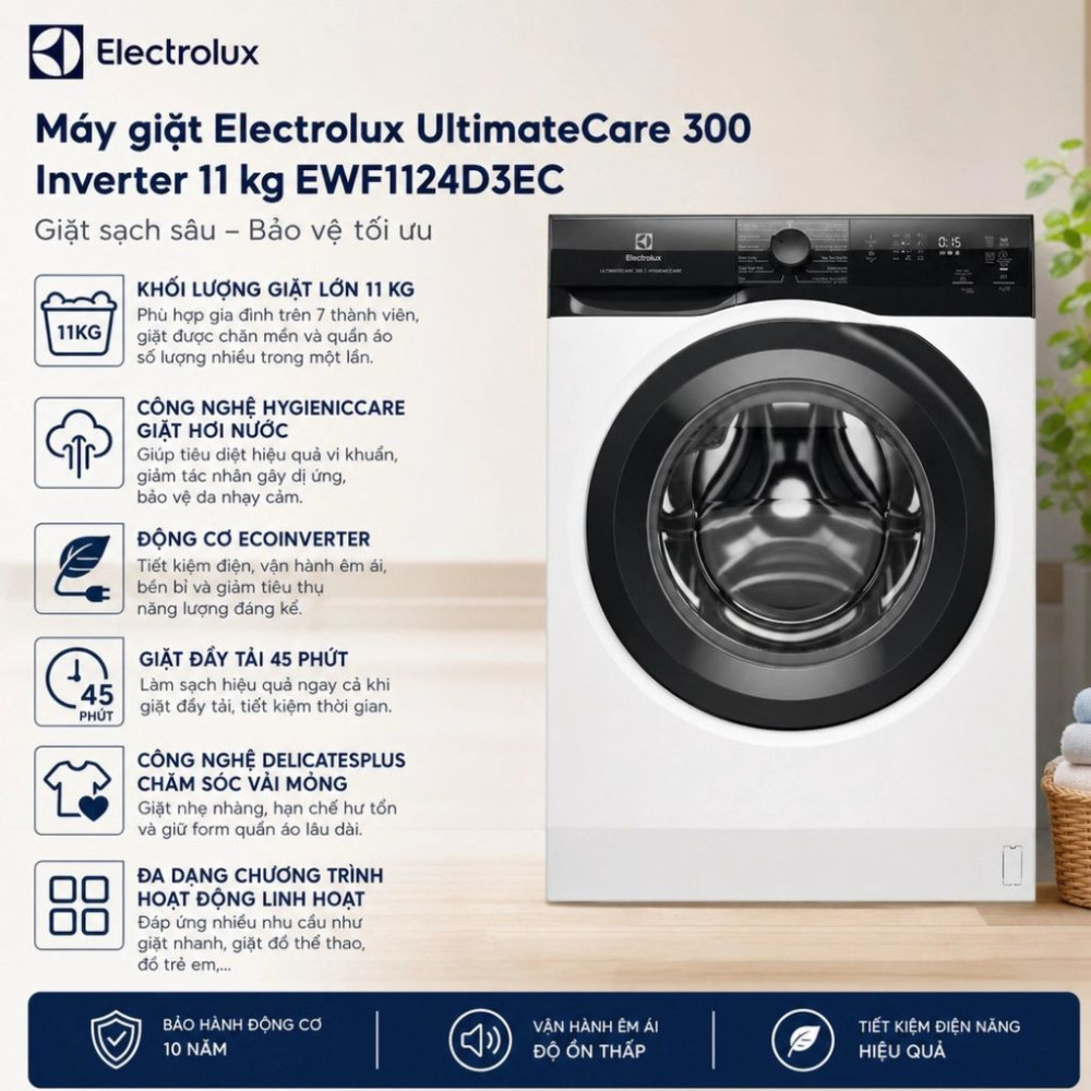 Máy giặt cửa ngang Electrolux 11kg UltimateCare 300 EWF1124D3EC - Hàng chính hãng