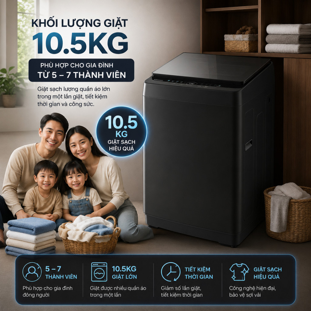 Máy giặt Hisense Inverter 10.5 kg WT105F50 - Hàng chính hãng