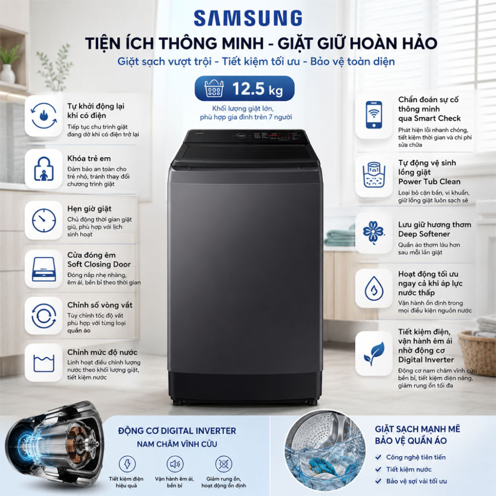 Máy giặt Samsung Ecobubble Inverter 12.5 kg WA40F12E4CSV - Hàng chính hãng