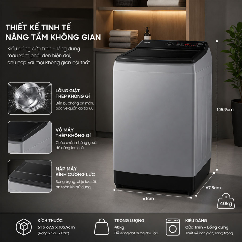 Máy giặt Samsung Ecobubble Inverter 12.5 kg WA40F12E4LSV - Hàng chính hãng