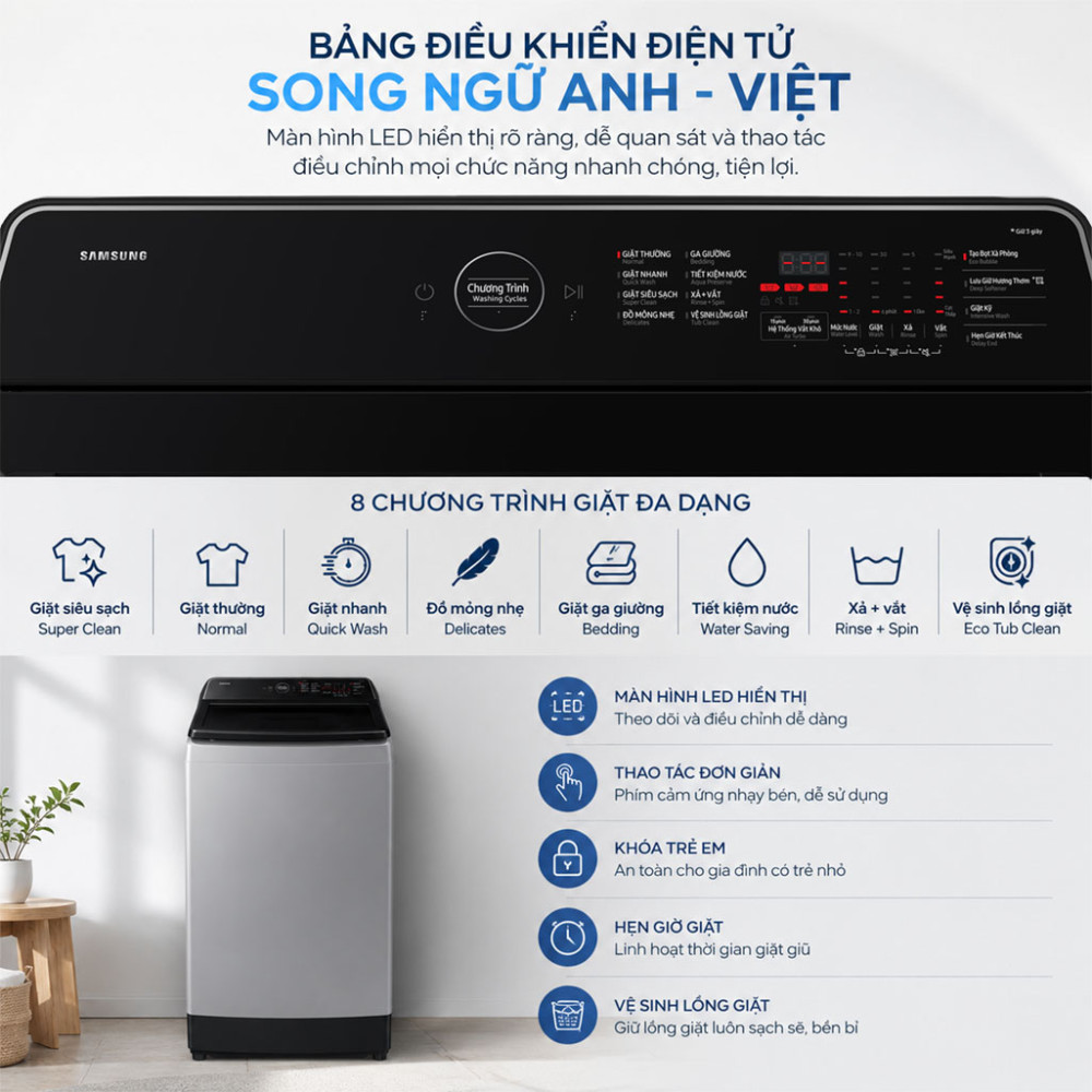 Máy giặt Samsung Ecobubble Inverter 12.5 kg WA40F12E4LSV - Hàng chính hãng