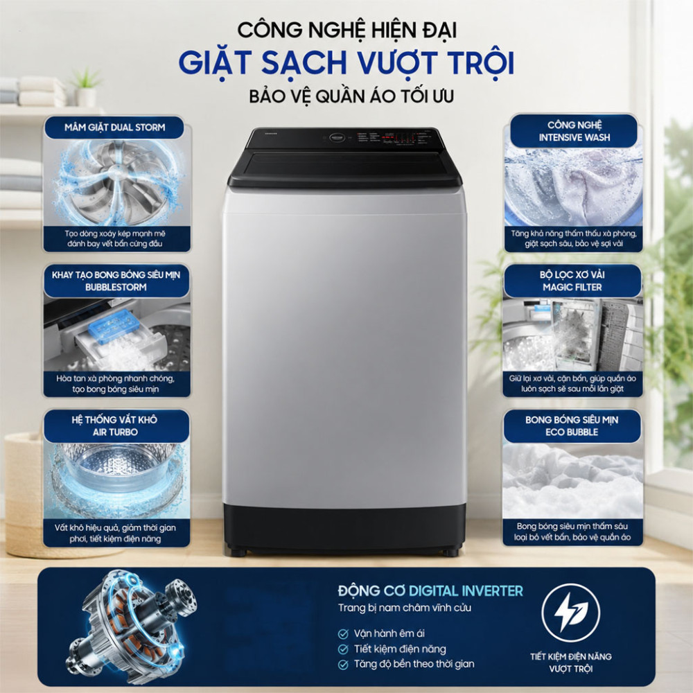 Máy giặt Samsung Ecobubble Inverter 12.5 kg WA40F12E4LSV - Hàng chính hãng
