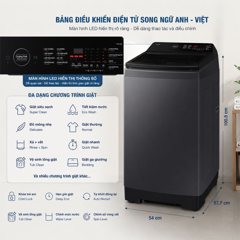 Máy giặt Samsung Ecobubble Inverter 9.5 kg WA40F95E1CSV - Hàng chính hãng