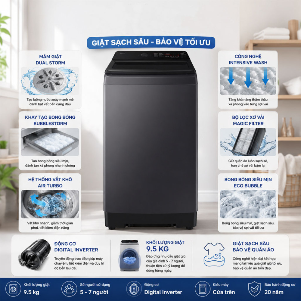 Máy giặt Samsung Ecobubble Inverter 9.5 kg WA40F95E1CSV - Hàng chính hãng