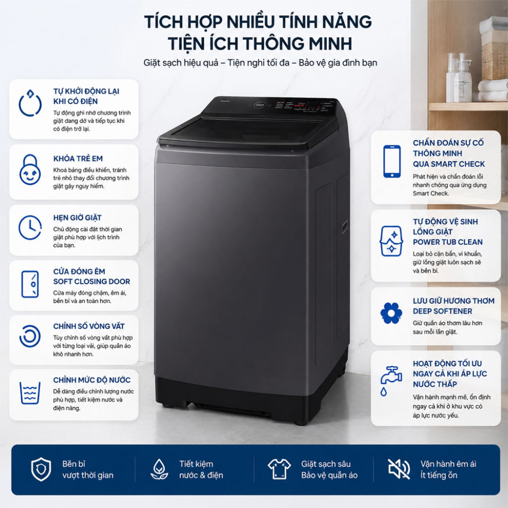 Máy giặt Samsung Ecobubble Inverter 9.5 kg WA40F95E1CSV - Hàng chính hãng