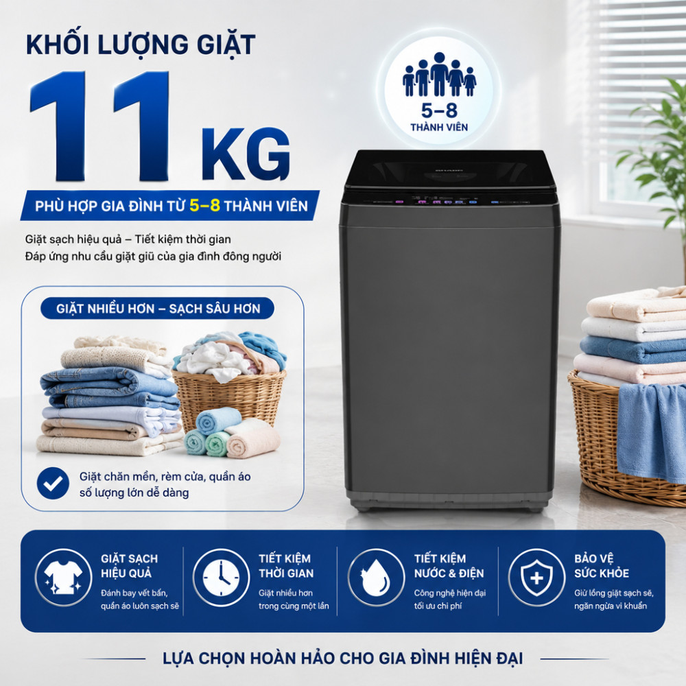 Máy giặt Sharp 11 kg ES-TN111EN-DG - Hàng chính hãng