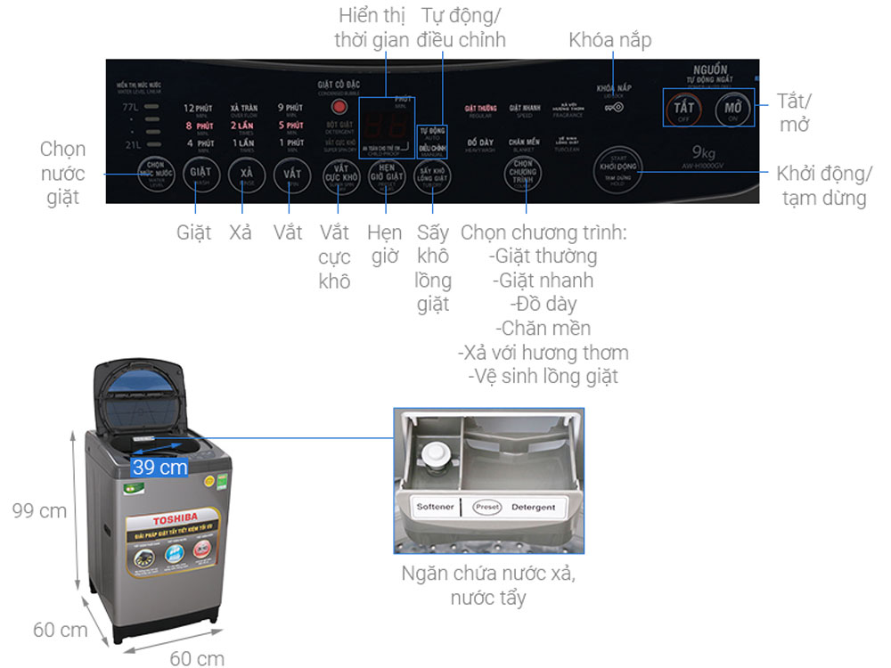 Máy giặt Toshiba AW-H1000GV SB( 9kg) - Hàng chính hãng