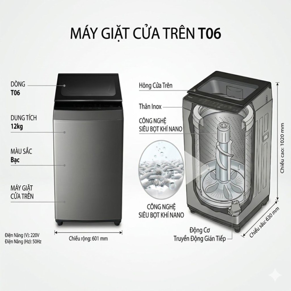 Máy giặt Toshiba Inverter 12 kg AW-DK1300KV(SG) - Hàng chính hãng