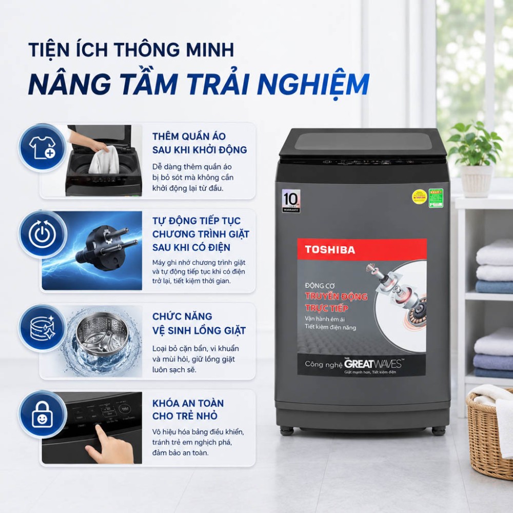 Máy giặt Toshiba Inverter 13 kg AW-DM1400LV(MK) - Hàng chính hãng