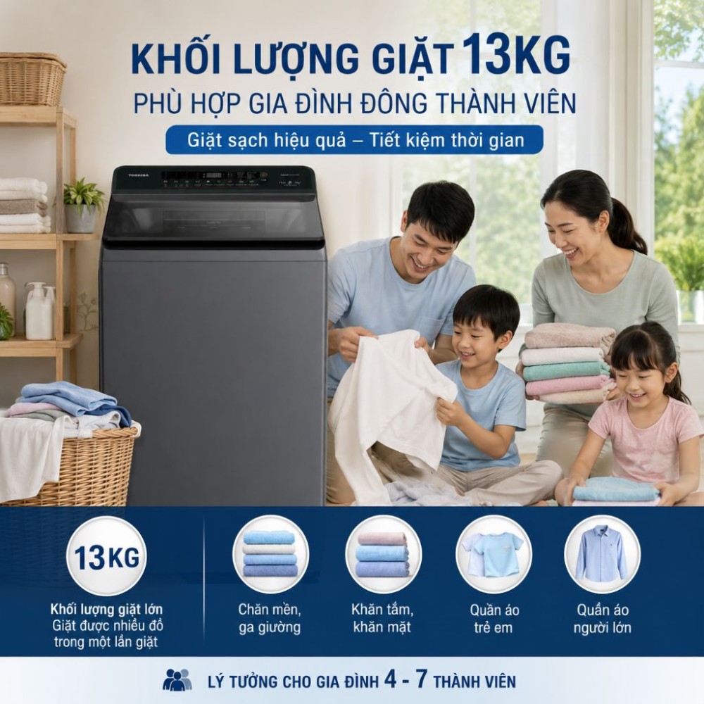 Máy giặt Toshiba Inverter 13 kg AW-T26D1400TV(MG) - Hàng chính hãng