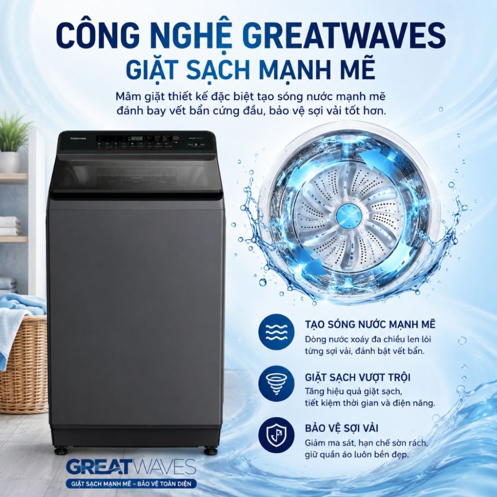 Máy giặt Toshiba Inverter 13 kg AW-T26D1400TV(MG) - Hàng chính hãng