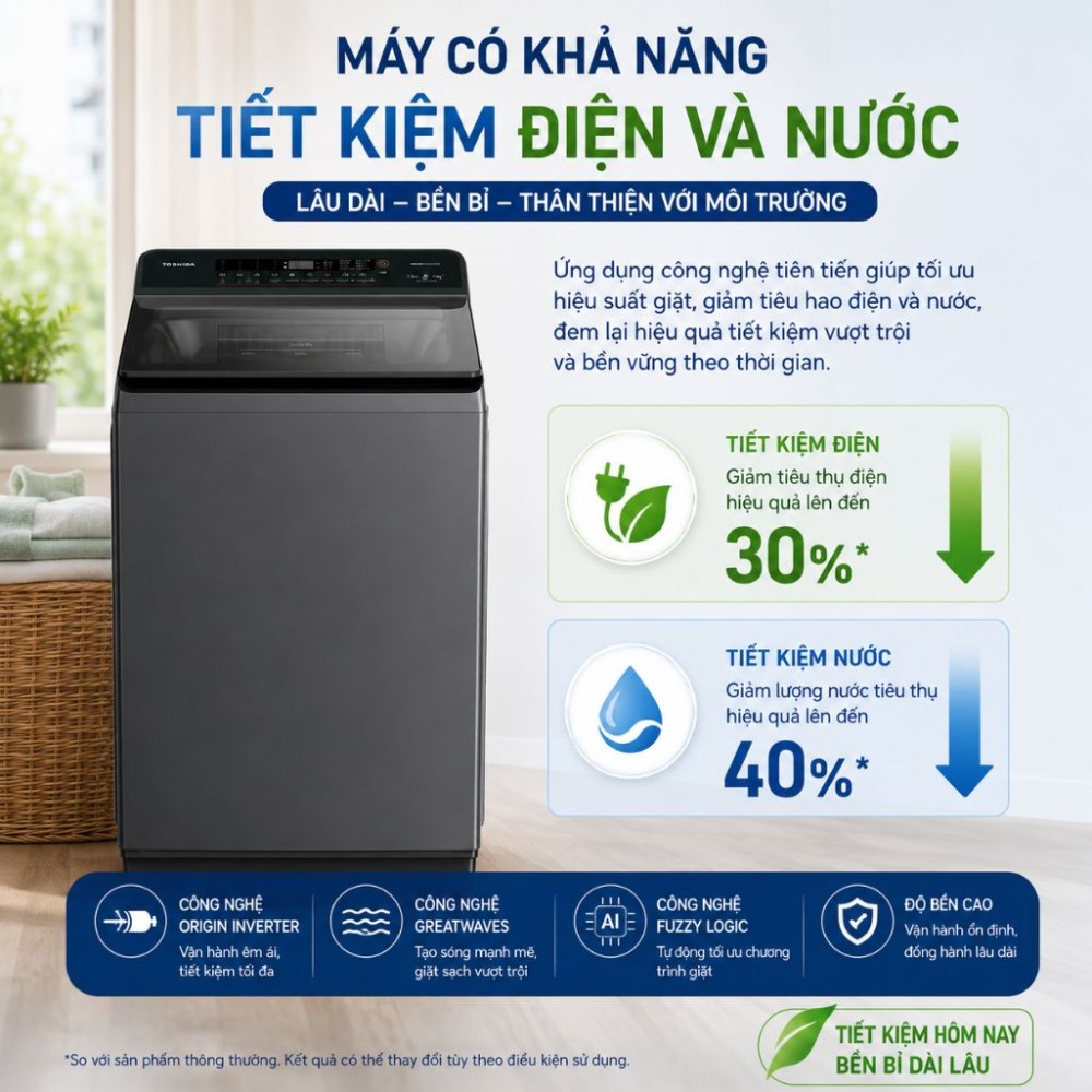 Máy giặt Toshiba Inverter 13 kg AW-T26D1400TV(MG) - Hàng chính hãng