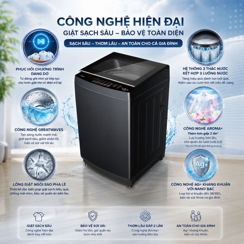 Máy giặt cửa trên Toshiba Inverter AW-T06D1600LV(MK) 15Kg - Hàng chính hãng