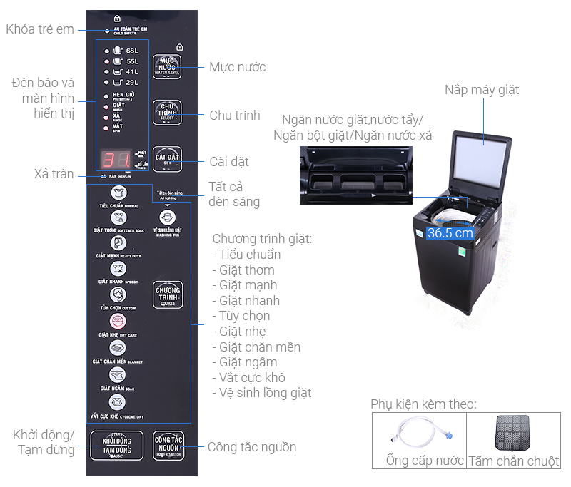 Máy giặt Aqua 10 kg AQW-U100FT.BK - Hàng chính hãng