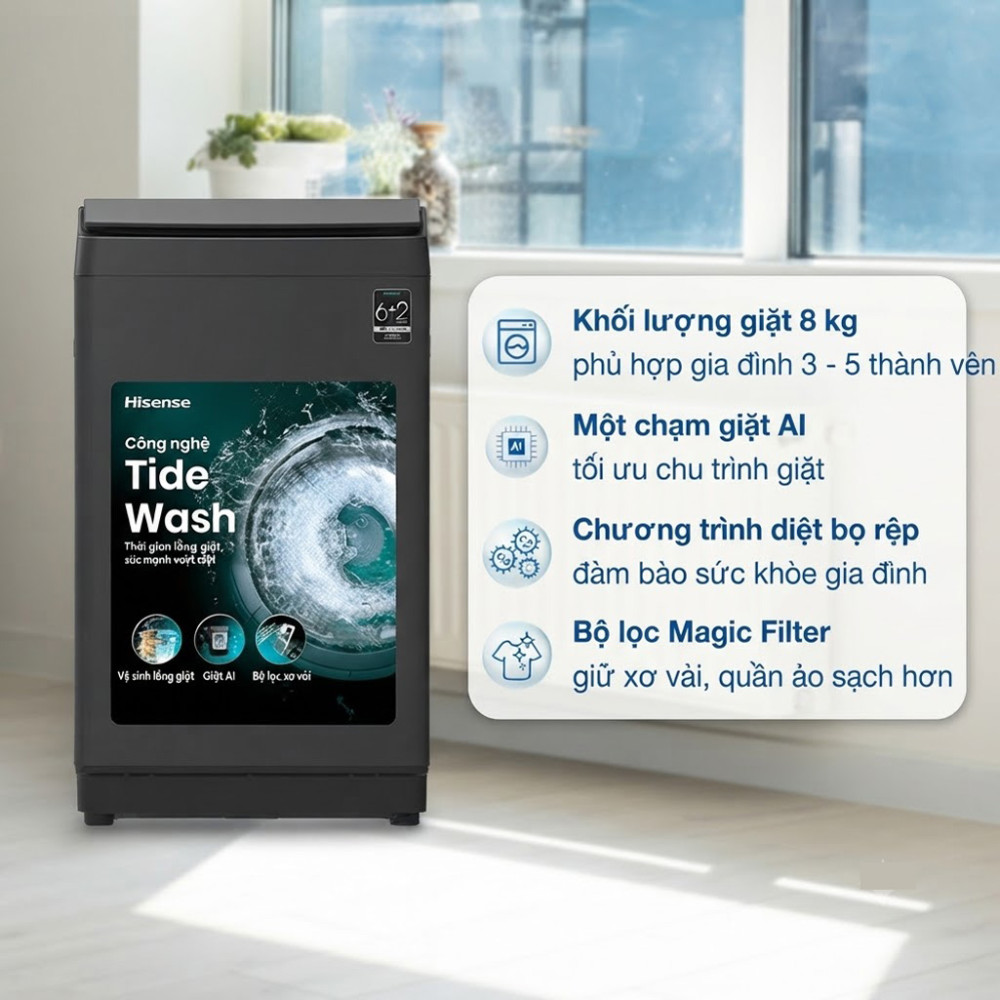 Máy giặt Hisense 8 kg WT80F30 - Hàng chính hãng