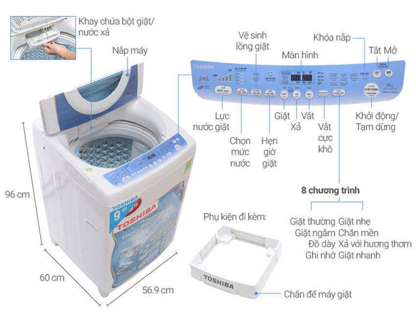 Máy giặt cửa trên Inverter Toshiba AW-DC1005CV(WB) - Hàng chính hãng
