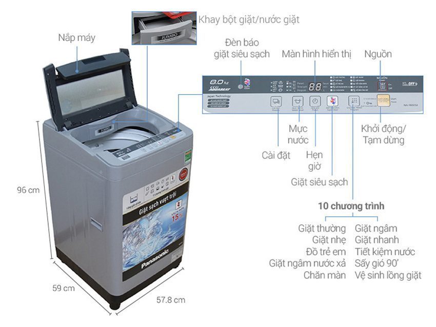 Máy giặt cửa trên Panasonic NA-F80VS9GRV (8Kg) - Hàng chính hãng