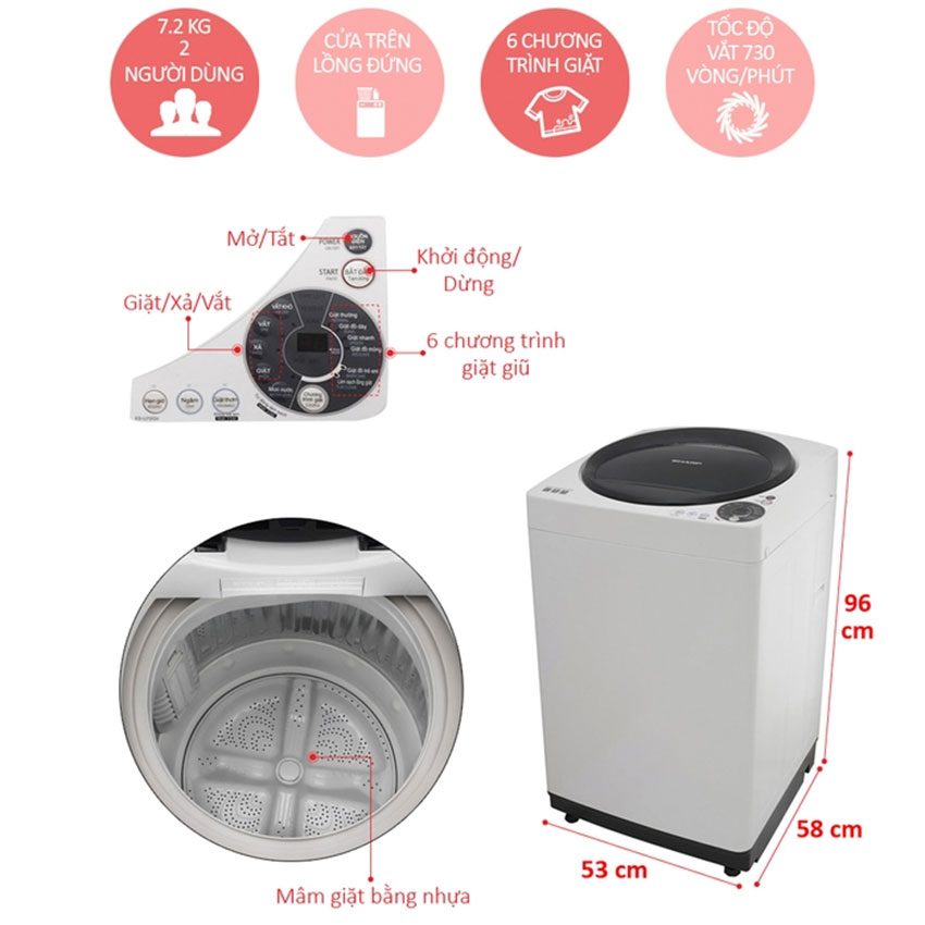 Máy giặt cửa trên Sharp ES-V72PV-H - Hàng chính hãng