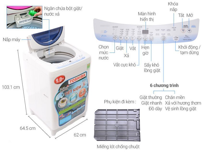 Máy giặt cửa trên Toshiba AW-B1000GV(WB) - Hàng chính hãng