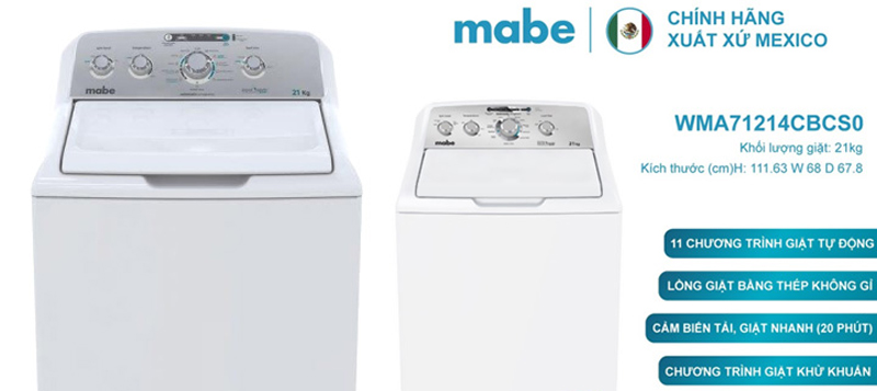 Máy giặt quần áo Mabe loại 21kg WMA71214CBCS0 - Hàng chính hãng