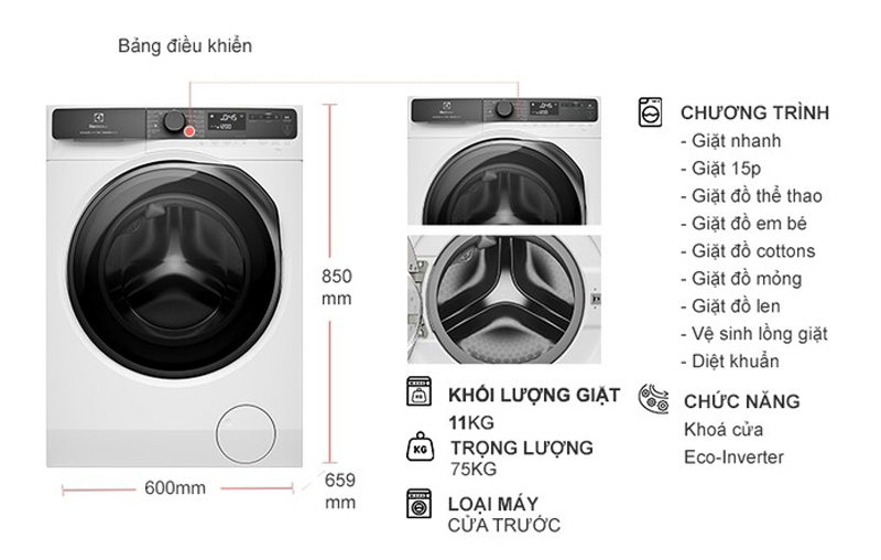 Máy giặt Electrolux inverter EWF1143R7WC - Hàng chính hãng