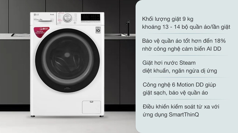 Máy giặt LG Inverter 9 kg FV1409S4W - Hàng chính hãng