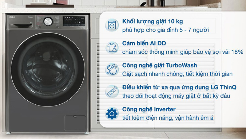 Máy giặt LG Inverte 10kg FV1410S4B - Hàng chính hãng