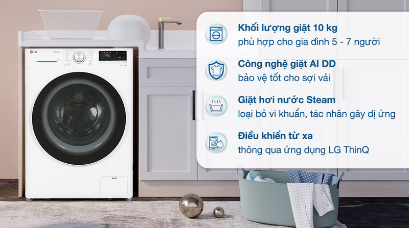 Máy giặt lồng ngang LG Inverter 10Kg FV1410S4W1 - Hàng chính hãng