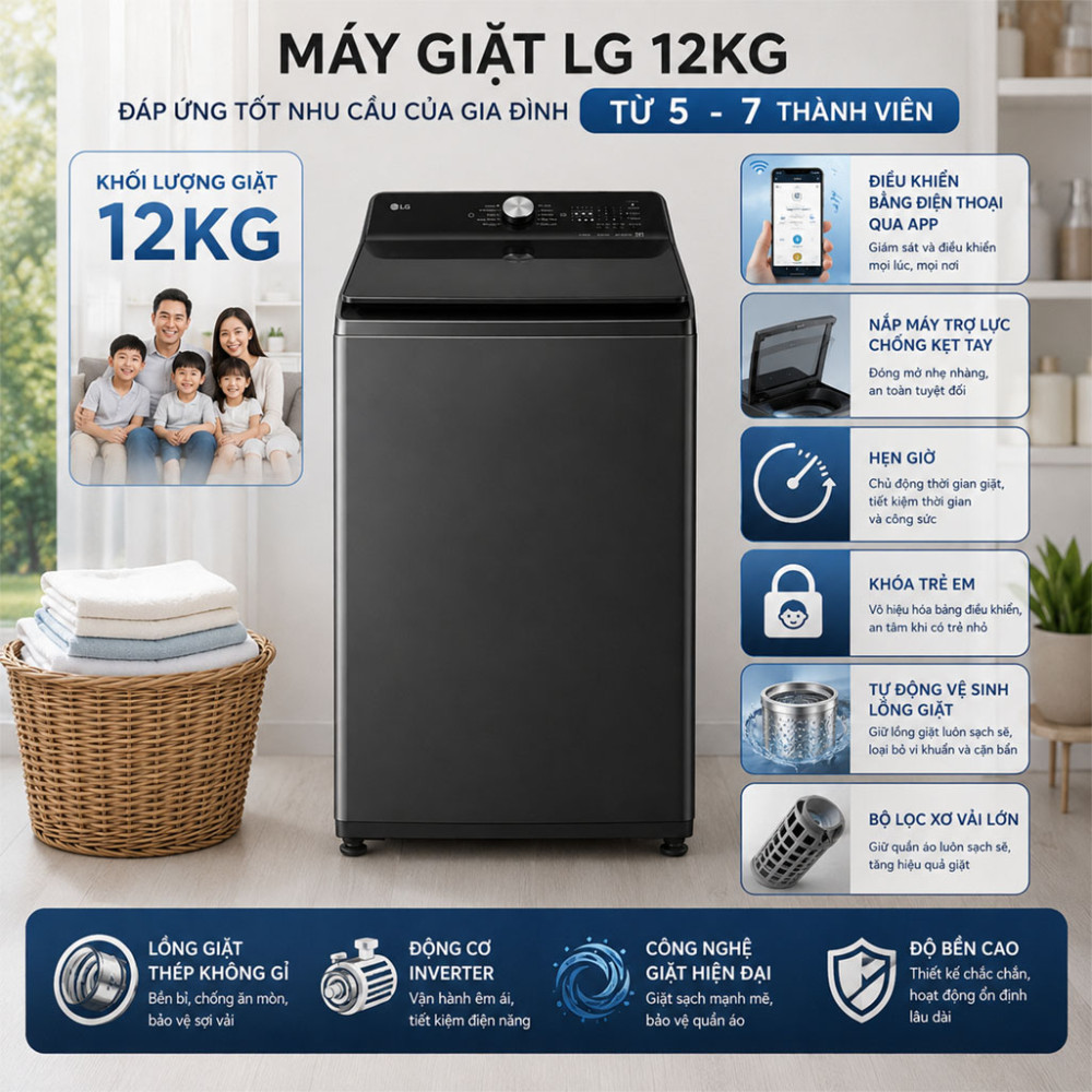 Máy giặt lồng đứng LG AI DD™ Inverter TX2312DT5O 12Kg - Hàng chính hãng