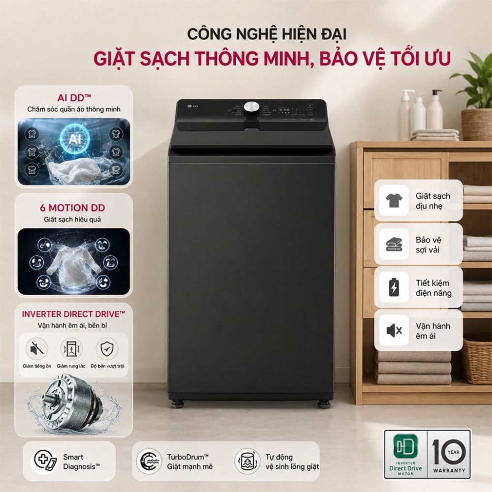 Máy giặt lồng đứng LG AI DD™ Inverter TX2312DT5O 12Kg - Hàng chính hãng
