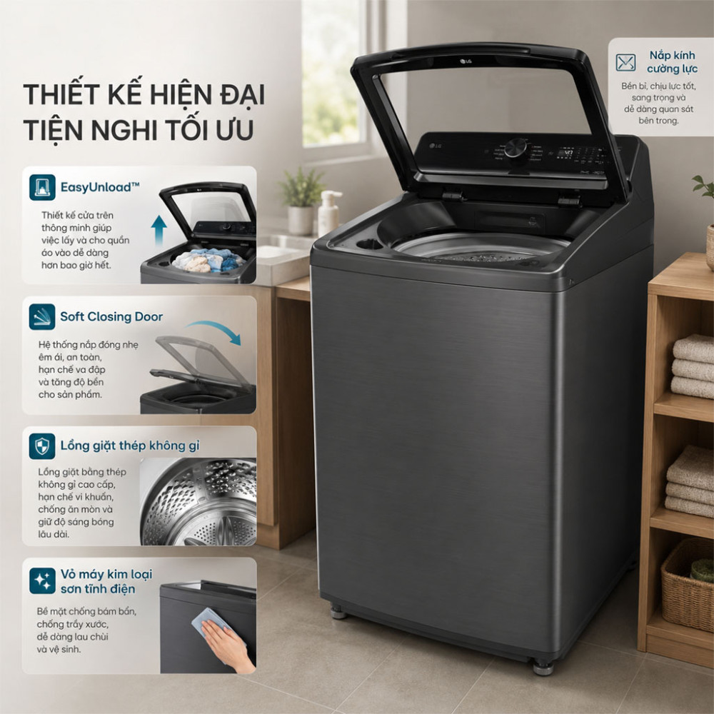 Máy giặt lồng đứng LG AI DD™ Inverter TX2516DT3O 16Kg - Hàng chính hãng