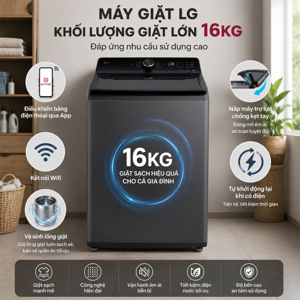 Máy giặt lồng đứng LG AI DD™ Inverter TX2516DT3O 16Kg - Hàng chính hãng